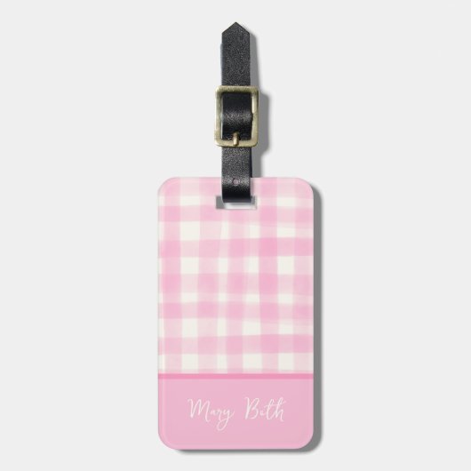 Eenvoudige Girly Roze Hand-getrokken Aquarel Gingh Bagagelabel (Voorkant verticaal)