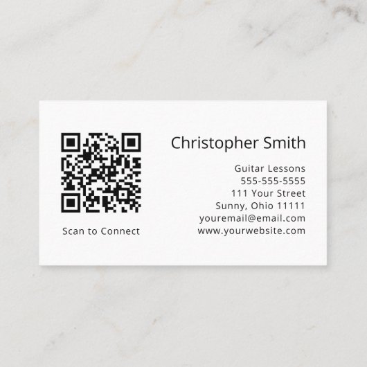 Eenvoudige gitaarlessen QR-code Muziekleraar Visitekaartje (Achterkant)