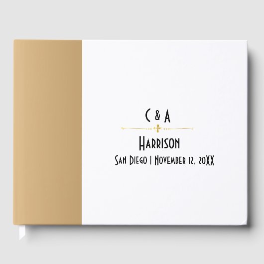 Eenvoudige Glam Goud en Witte Trouw Monogram  Gastenboek (Voorkant)
