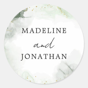 Eenvoudige Glam Sage Groen Watercolo Spatshuwelijk Ronde Sticker