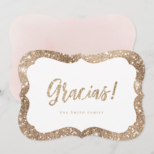 Eenvoudige glans glitter gracias dank je kaart (Voorkant / Achterkant)