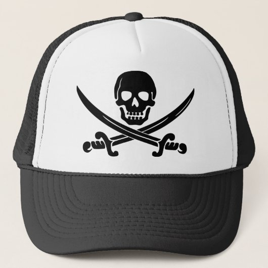Eenvoudige glimlach Pirate Skull met gekruiste zwa Trucker Pet (Voorkant)