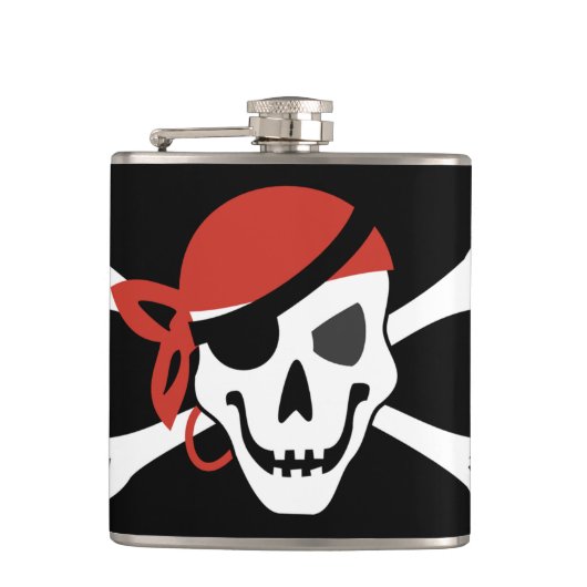 Eenvoudige glimlach Pirate Skull met Red Bandanna Heupfles (Voorkant)