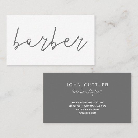 Eenvoudige glitter grijze houtskool kapper handges visitekaartje (Voorkant / Achterkant)