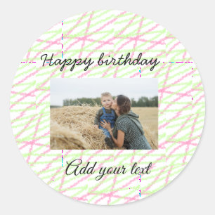 Eenvoudige glitter rood groen voeg je foto verjaar ronde sticker