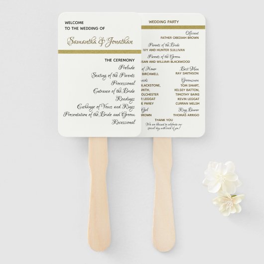Eenvoudige Gold Accent Wedding Ceremony Program Fa Handwaaier (Voorkant en achterkant)