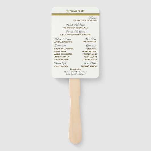 Eenvoudige Gold Accent Wedding Ceremony Program Fa Handwaaier (Achterkant)