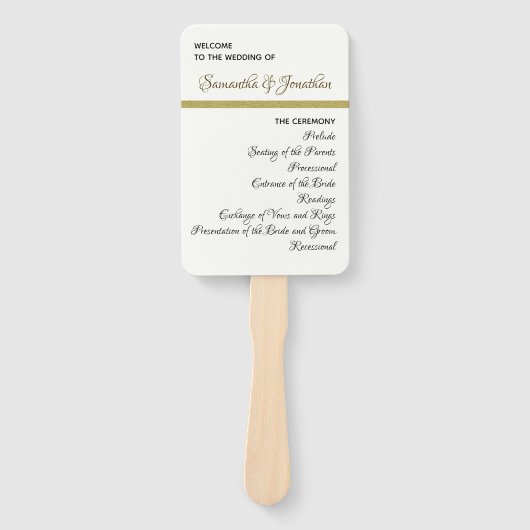 Eenvoudige Gold Accent Wedding Ceremony Program Fa Handwaaier (Voorkant)