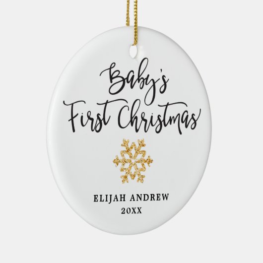 Eenvoudige Gold Baby's eerste kerstmis op maat Keramisch Ornament (Rechts)