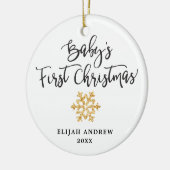 Eenvoudige Gold Baby's eerste kerstmis op maat Keramisch Ornament (Links)