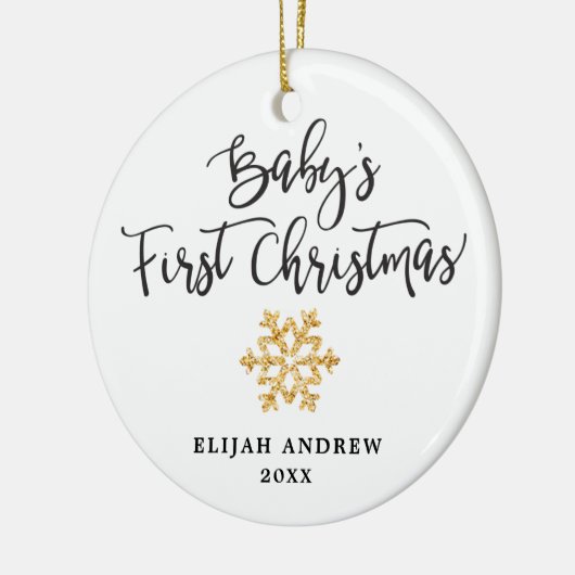 Eenvoudige Gold Baby's eerste kerstmis op maat Keramisch Ornament (Links)