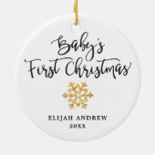 Eenvoudige Gold Baby's eerste kerstmis op maat Keramisch Ornament (Achterkant)
