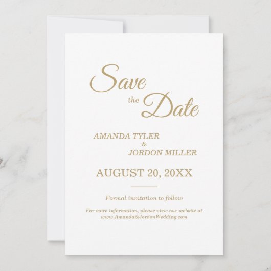 Eenvoudige Gold Calligrafie bespaart de datum Save The Date (Voorkant)