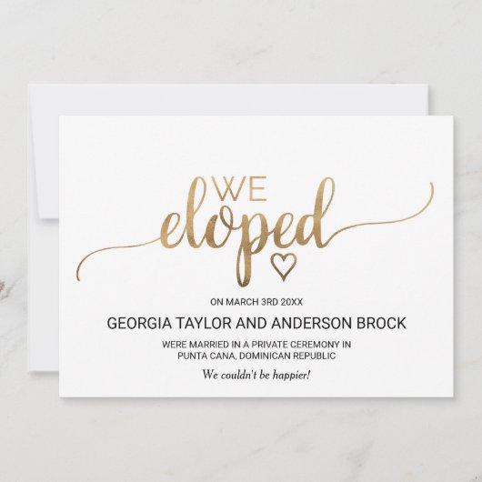 Eenvoudige Gold Calligraphy Elopement Notice Aankondiging (Voorkant)