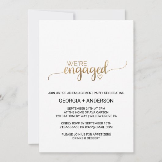 Eenvoudige Gold Calligraphy Engagement Party Kaart (Voorkant)