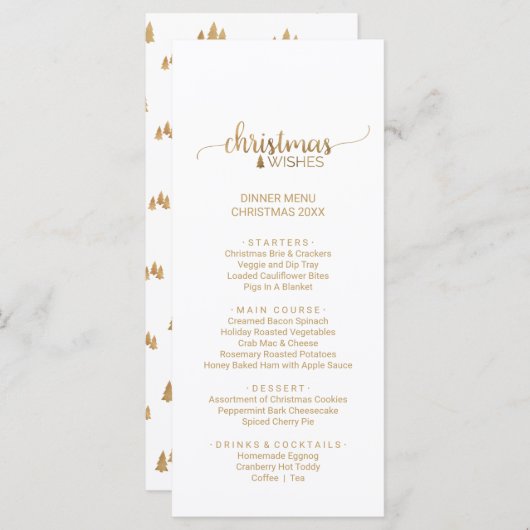 Eenvoudige Gold Calligraphy-Kaart in het kerstmenu Menu (Voorkant / Achterkant)