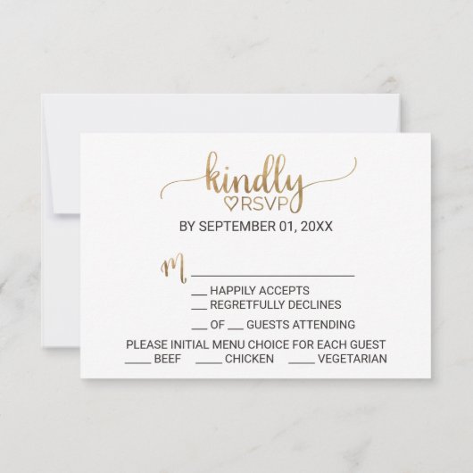 Eenvoudige Gold Calligraphy Menu Keuze RSVP-kaart (Achterkant)