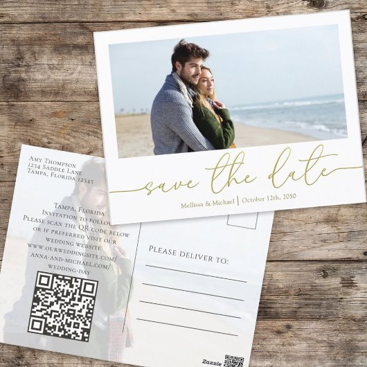 Eenvoudige Gold Calligraphy Moderne Photo QR Code Briefkaart