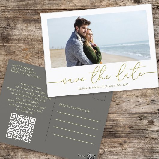 Eenvoudige Gold Calligraphy Moderne Photo QR Code Briefkaart