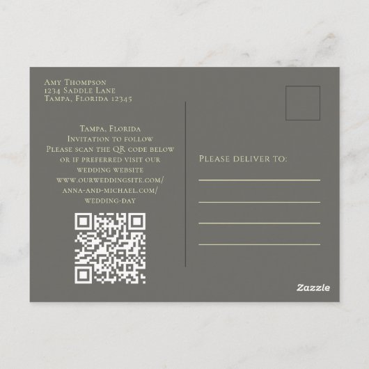 Eenvoudige Gold Calligraphy Moderne Photo QR Code Briefkaart (Achterkant)