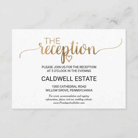 Eenvoudige Gold Calligraphy Reception Enclosure Ka Informatiekaartje (Voorkant)