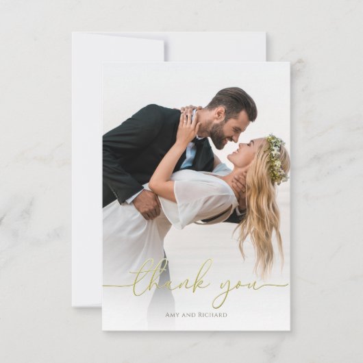 Eenvoudige Gold Calligraphy Script Minimal Photo Bedankkaart (Voorkant)
