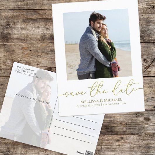 Eenvoudige Gold Calligraphy Script Moderne Two Pho Briefkaart