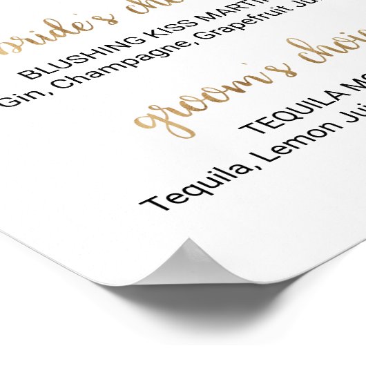 Eenvoudige Gold Calligraphy Signature Drink Sign Poster (Hoek)