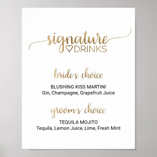 Eenvoudige Gold Calligraphy Signature Drink Sign Poster (Voorkant)