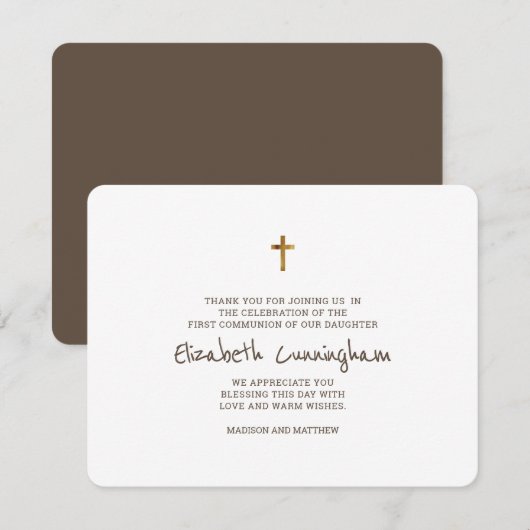 Eenvoudige Gold Cross First Communitykaart Harteli Bedankkaart (Voorkant / Achterkant)