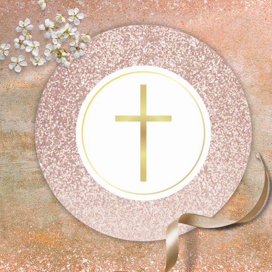 Eenvoudige Gold Cross Roos Gold Glitter Ronde Sticker