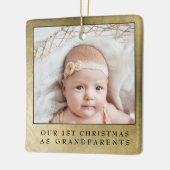 Eenvoudige Gold Eerste Kerstdag Grootouders 2 Foto Keramisch Ornament (Links)