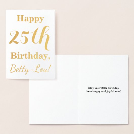 Eenvoudige Gold Foil 25th Birthday + aangepaste na Folie Kaarten (Display)