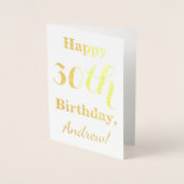 Eenvoudige Gold Foil 30th Birthday + aangepaste na Folie Kaarten (Voorkant)