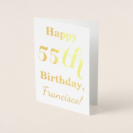Eenvoudige Gold Foil 55th Birthday + aangepaste na Folie Kaarten (Voorkant)