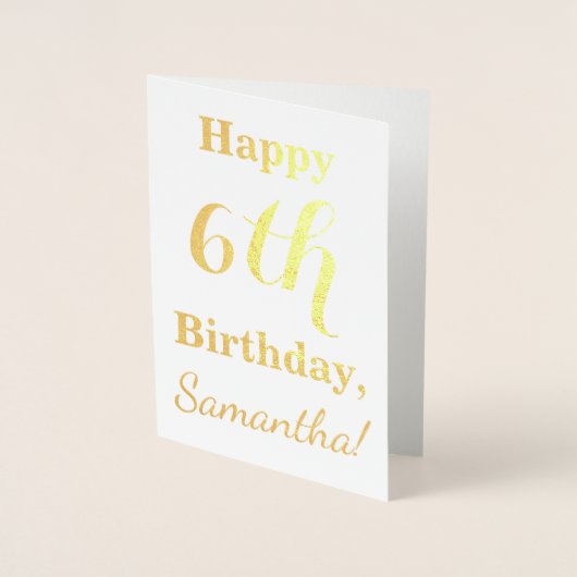 Eenvoudige Gold Foil 6th Birthday + aangepaste naa Folie Kaarten (Voorkant)
