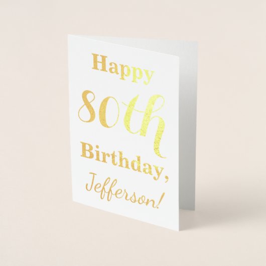 Eenvoudige Gold Foil 80th Birthday + aangepaste na Folie Kaarten (Voorkant)
