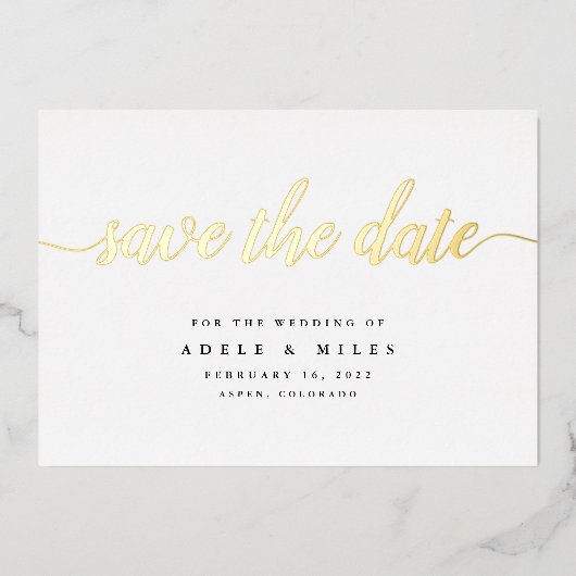 Eenvoudige Gold Foil-kalligrafie Sparen de Datum K Folie Uitnodiging (Voorkant)