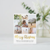 Eenvoudige Gold Foil kerstfamilie Foto Collage Feestdagenkaart (Staand voorkant)