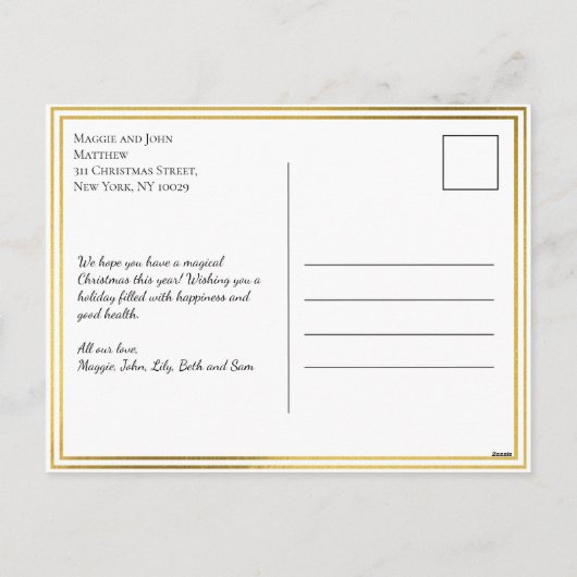 Eenvoudige Gold Foil kerstfamilie Foto Collage Feestdagenkaart (Achterkant)