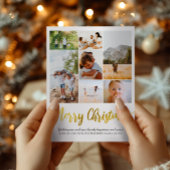 Eenvoudige Gold Foil kerstfamilie Foto Collage Feestdagenkaart