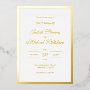 Eenvoudige Gold Foil White Weddenschap Folie Folie Uitnodiging