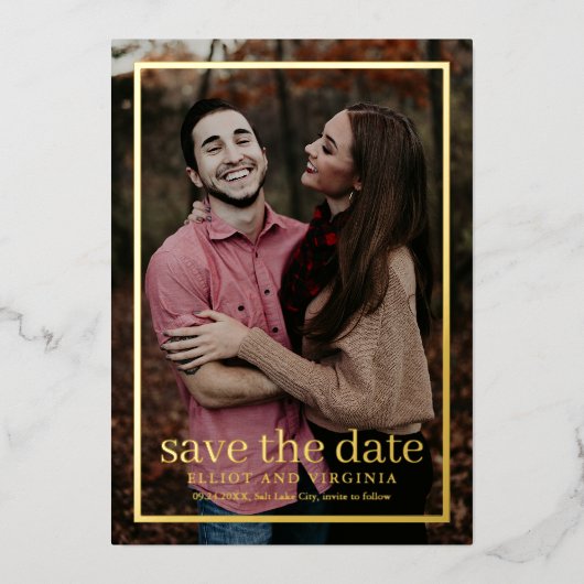 Eenvoudige Gold-foto Save the Date Folie Uitnodiging (Voorkant)