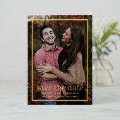 Eenvoudige Gold-foto Save the Date Folie Uitnodiging (Staand Voorkant)