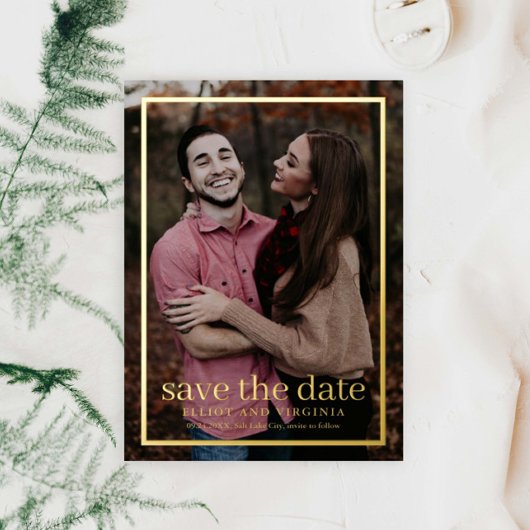 Eenvoudige Gold-foto Save the Date Folie Uitnodiging