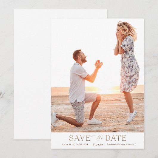 Eenvoudige Gold-foto Save the Date Kaart (Voorkant / Achterkant)