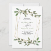 Eenvoudige Gold Geometric en Greenery | Weddenscha Kaart (Voorkant)