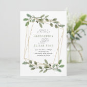 Eenvoudige Gold Geometric en Greenery | Weddenscha Kaart (Staand voorkant)