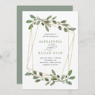Eenvoudige Gold Geometric en Greenery   Weddenscha Kaart