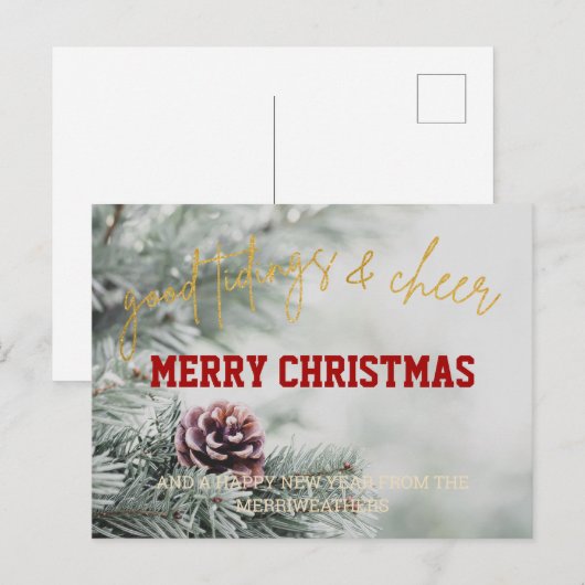 Eenvoudige Gold Glitter Script-Kaart voor kerstmis Feestdagenkaart (Voorkant / Achterkant)